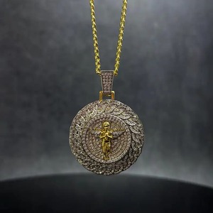 Collar con Colgante de Ángel con Incrustaciones de Moissanita, Medallón Redondo, Tono Plateado, Estilo Hip Hop, Joyería Unisex - Product Image 2