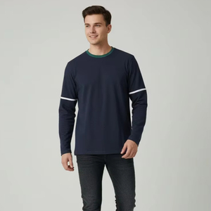 Camiseta de Hombre SOSH de 4'' con Cuello a Contraste y Rayas, 100% Algodón, Secado Rápido, Corte Regular, 260 Gramos - Product Image 1