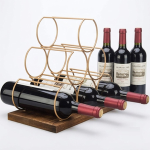 Industrial Metal And Wood Countertop Wine Rack 6 Bottle <b>Freestanding</b> Tabletop Wine Holder Organizer For Kitchen Home Barware - Product Image 6