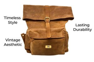Wriza Simple Retro Genuine <b>Leather</b> <b>Backpack</b> Adjustable Strap Zipper Closure <b>Large</b> Capacity Multi-Function Lightweight Casual Bag - Product Image 3