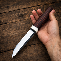 Couteau de chasse artisanal forgé sur mesure en acier à haute teneur en carbone, lame fixe, couteau de survie pour la brousse, avec manche en bois de rose et étui en cuir