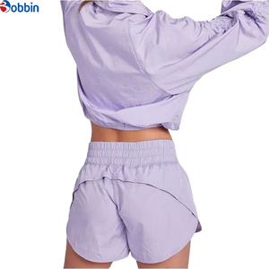 Ensemble coupe-vent en nylon avec fermeture éclair intégrale, survêtement personnalisé pour femmes, short et veste courte zippée pour filles - Product Image 2