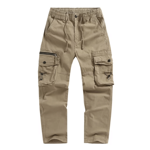 Pantalon de travail en coton lavé respirant et écologique, teint uni, coupe ample décontractée pour homme, style sarouel, grande taille, jambe droite - Product Image 2