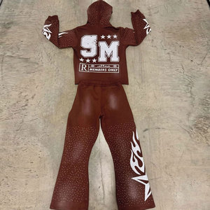 Unisex <b>Brown</b> Hooded Tracksuit Full Length Loose Fit Streetwear With Flame Print And Drawstring Closure Polyester Material - Product Image 3
