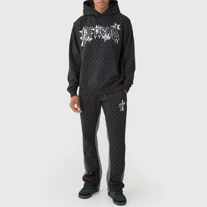 Survêtement à capuche imprimé délavé à l'acide de haute qualité avec fermeture éclair ornée de strass, vêtements d'hiver personnalisés en gros, respirant et coupe-vent - Product Image 1