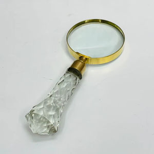 3'' Crystal Magnifying Glass In Brass Finish With Designer Crystal Handle - Product Image 1