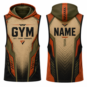 Camiseta sin mangas con capucha para hombre, para gimnasio, entrenamiento, con estampado, de secado rápido, corte deportivo, longitud regular, tejido de poliéster - Product Image 1