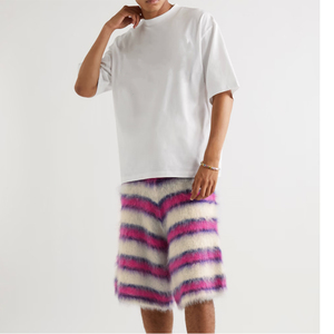 Custom Design Men Mohair Knit Shorts Loose Fit Striped Knitted Drawstring Mohair Blend Winter Knitwear Shorts - Product Image 2