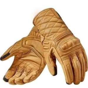 Mitaines d'hiver en cuir beige à doigts complets, compatibles écran tactile, avec détection de la pression, paume à grain doux, revers fendu et doublure en cachemire - Product Image 3