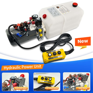 Réservoir carré en plastique de 8 L, unité <span class=keywords><strong>hydraulique</strong></span> 12 V 1,6 kW CC, <span class=keywords><strong>pompe</strong></span> à <span class=keywords><strong>double</strong></span> effet 2,1 cc/rev, poignée à 3 touches pour <span class=keywords><strong>pompe</strong></span> de remorque basculante - Product Image 1