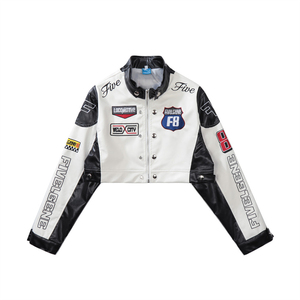 Chaqueta Nueva para Mujer, Blanca y Azul, Manga Larga, Cierre Frontal con Cremallera, Logotipo Estampado, Chaqueta Corta de Poliéster para Otoño - Product Image 3