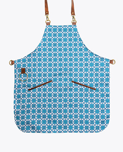 Cape de coiffure à motif géométrique bleu, tablier textile à taille ajustable pour coiffeurs - Product Image 1