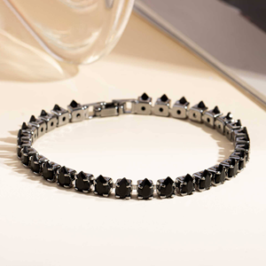 Pulsera de tenis de moissanita plateada con piedra negra, joyería de moda gótica de lujo, pulsera elegante y llamativa para hombres y mujeres - Product Image 3