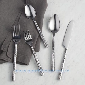 Juego de Cubiertos de Lujo de Diseño Martillado 18/10 al por Mayor, 5 Piezas, Acero Inoxidable 304, Pulido Espejo, Moderno, Forjado, Reutilizable, para Bodas - Product Image 2