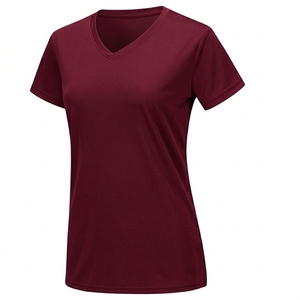 High Quality Women's V-Neck Short Sleeve Casual Solid <b>Crop</b> <b>Tops</b> Polyester/Cotton Knitted Fabric Quick Dry Breathable Summer - Product Image 2