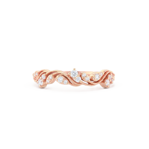 Anillo de Diamante Cultivado en Laboratorio, Redondo, de Oro Sólido de 18K, Diseño de Ola Oceánica, Anillo de Boda, Anillo Minimalista Único, Anillo Milgrain - Product Image 2