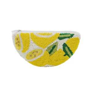 Lemon Beaded Coin Purse Half Moon Pouch Seed Beads <b>Wallet</b> Yellow Fruit Design Zipper Small <b>Women</b> <b>Card</b> <b>Holder</b> Little Storage Case - Product Image 1