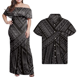 Abito da coppia classico con design tribale polinesiano, casual, da donna, con spalle scoperte e volant, stile SAMOA, <span class=keywords><strong>taglie</strong></span> <span class=keywords><strong>forti</strong></span>, lungo - Product Image 2