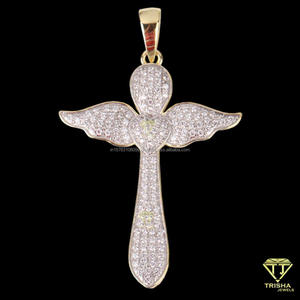 <b>Angel</b> Cross Pendant in 925 Sterling Silver with VVS Moissanite Diamond Hip Hop Jewelry - Product Image 5