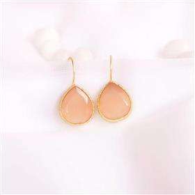 Boucles d'oreilles pendantes en argent sterling 925 avec pierre précieuse en forme de poire Monalisa couleur pêche, boucles d'oreilles avec pierre précieuse Monalisa couleur pêche au design tendance - Product Image 2