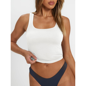 New Arrival Women White Square Neck Ribbed <b>Knit</b> <b>Tank</b> <b>Top</b> Sleeveless Cropped Camisole Casual Solid Crop <b>Tops</b> 100% Cotton OEM ODM - Product Image 5