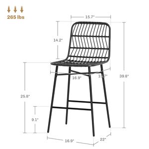 Modern Style Bar <b>Stools</b> Set of 2 26\" <b>Counter</b> Height <b>with</b> <b>Back</b> Strong Rattan Bar Chairs for Kitchen Island Black - Product Image 3