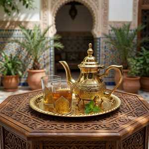 Luxury Brass <b>Tea</b> <b>Set</b> with Teapot, <b>Cups</b>, Saucers and Serving Tray – Traditional Indian Handcrafted Brass <b>Tea</b> & Coffee <b>Set</b> - Product Image 1