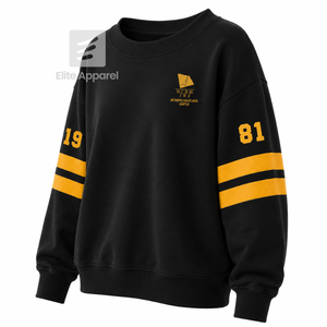 Custom NCBW 100 Black <b>Women</b> Breathable Varsity <b>Sweatshirt</b> with Embroidered Logo on Front black and gold full Sleeve for Female - Product Image 2