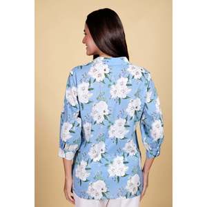 Blusa de Mujer Estilo Bohemio Vintage con Botones, Estampada Floral, Tejida, para Oficina, Verano - Product Image 4