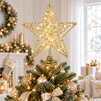 Décor de Noël pour la maison : étoile dorée lumineuse à piles avec bordure en boucle et ampoules LED chaudes pour le sommet du sapin