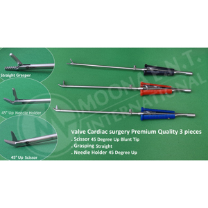 MOONAS Valve Cardiac Surgery <b>Instrument</b> Set 3 Pcs Manual Straight Grasper 45 Degree up Needle Holder Scissor ICU Premium Quality - Product Image 1
