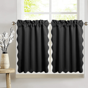 2 Panels Scalloped Half Blackout <b>Curtain</b> for <b>Kitchen</b> <b>Curtains</b> & Valances - Product Image 1
