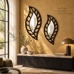 Black Botanical Leaf Wall <b>Mirror</b> Set Modern Metal Decorative <b>Mirrors</b> for Living Room Bedroom Entryway Contemporary Home Decor <b>XL</b> - Product Image 3