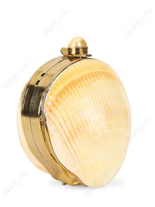 Pochette en coquille de palourde dorée, sac de soirée en coquillage naturel en forme d'éventail avec cadre doré, sac à main de luxe pour export OEM - Product Image 3