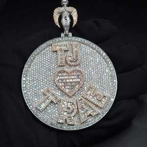 Custom 925 <b>Silver</b> Moissanite <b>Pendant</b> Iced Out Round Charm <b>Pendant</b> Hip Hop Jewelry Name <b>Initial</b> Heart Design - Product Image 1