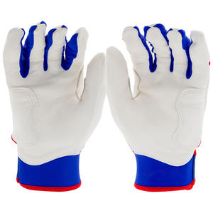 Baseball Batting Gloves White Blue Red Leather Breathable <b>Grip</b> <b>Control</b> Adjustable Wrist Sports OEM Bulk Manufacturer - Product Image 2
