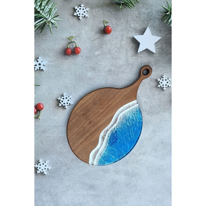 Unique Ocean Wave Epoxy Resin Wood Cutting Board Durable Handcrafted <b>Kitchenware</b> & Customizable Logo Charcuterie Cheese Board - Product Image 5