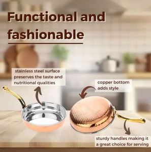 Copper Cookware Round Sauce Pan with <b>Hammered</b> Design Metal Brass Handle for Cooking and Serving Copper Cookware Round Sauce Pan - Product Image 5