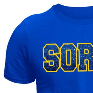 T-shirt personnalisé bleu roi pour sororité, lettres grecques scintillantes EST 1922, t-shirt à manches courtes et col rond, mode décontractée pour femmes - Product Image 4
