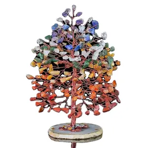 Seven Chakra Gemstone 300 Chips Tree con Base a fetta di agata-cristalli albero dei soldi per la decorazione domestica Feng Shui