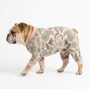 Pink Tropical Leaf <b>Print</b> Dog Jumpsuit Cotton Comfortable All Seasons Pet <b>Clothes</b> - Product Image 2