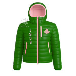 อัลฟ่า |   คาปา |   เสื้อแจ็คเก็ตพัฟเฟอร์มีฮู้ด Alpha Sorority สำหรับผู้หญิง แจ็คเก็ตวาร์ซิตี้แบบควิลท์ ปักลาย  บุฉนวนกันความหนาว - Product Image 1