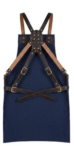 Canvas Apron with Leather Pockets and Cross Back Straps for Restaurant <b>Bar</b> Staff Uniform - Product Image 5