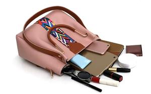 Sacs à main en cuir véritable beige, ensemble 4 en 1, sac fourre-tout pour femme, sac à bandoulière, sac à main pour femme, ensemble de 4 pièces avec porte-cartes, neuf - Product Image 6