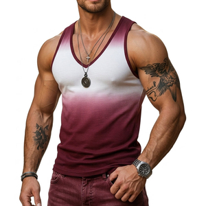 Fabricant en gros de débardeurs pour hommes à col en V profond, sans manches, imprimés sur mesure, coupe ajustée, respirants, style streetwear d'été - Product Image 1