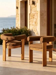 Chaise de salle à manger d'extérieur élégante en bois, fauteuil de luxe pour terrasse et balcon avec coussin en tissu - Product Image 1