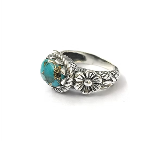 Women's Blue Copper Turquoise <b>Ring</b> <b>Crafted</b> 925 Silver Floral Textured Band Affordable Jewelry Wholesaler - Product Image 2