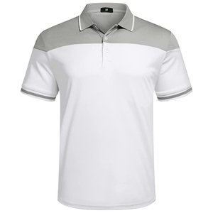 Chemise à manches courtes pour homme, blanc et gris, style décontracté, tricotée, respirante, 100 % coton, avec poche, anti-plis - Product Image 1