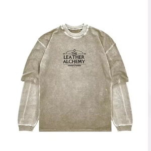 เสื้อยืดแขนยาวโอเวอร์ไซส์ผ้าฝ้ายสไตล์สตรีทแวร์ลายฟอกสี  แฟชั่นสำหรับผู้ชาย แขนเสื้อแบบเต็มสองชั้น - Product Image 6