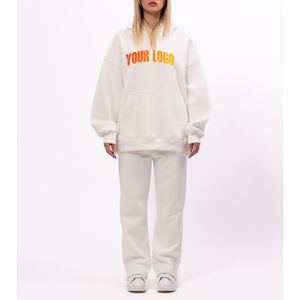 Ensemble de survêtement d'hiver pour homme avec logo personnalisé, coupe oversize, épaules tombantes, 2 pièces, style streetwear ample, blanc - Product Image 1